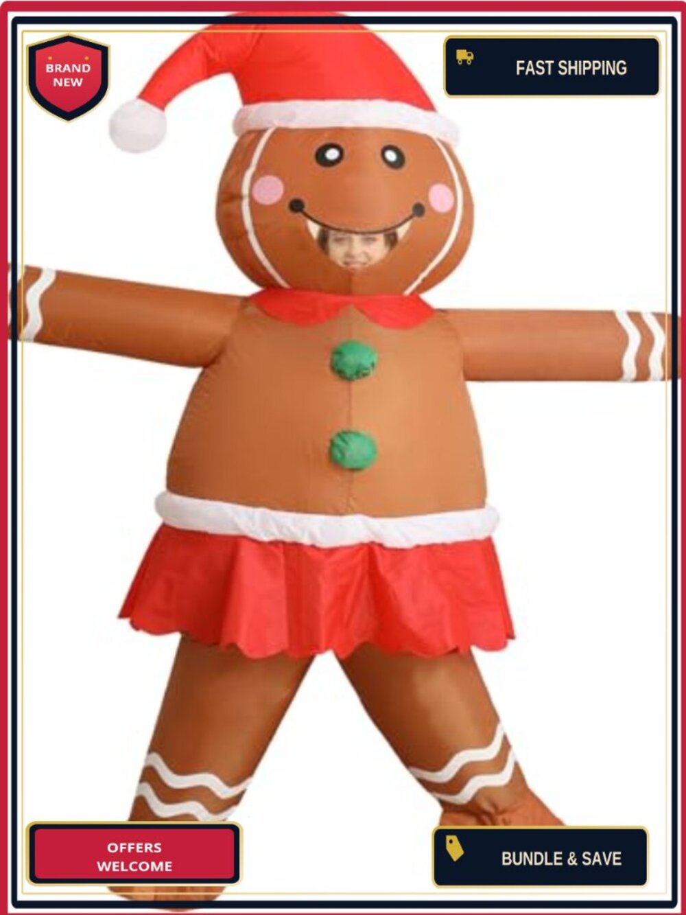 Inflatable Christmas Gingerbread Man Costume Adult Polyester Blow Up